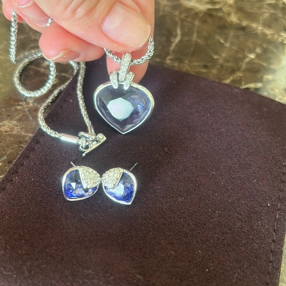 Swarovski Jewelry - Swarovski crystal necklace and earrings. Purple center crystal.